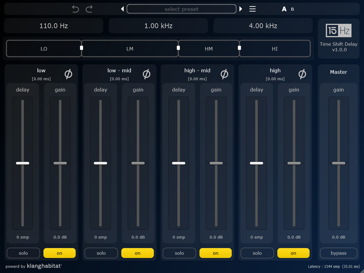 15Hz Time Shift Delay — Plugin-Oberfläche
